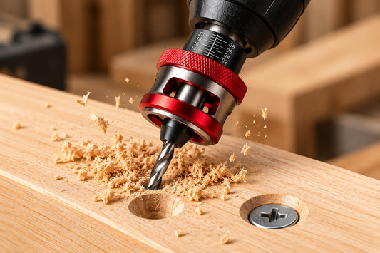 Heartvise Countersink Drill Bit Set, countersink bit drilling a clean countersunk hole in wood