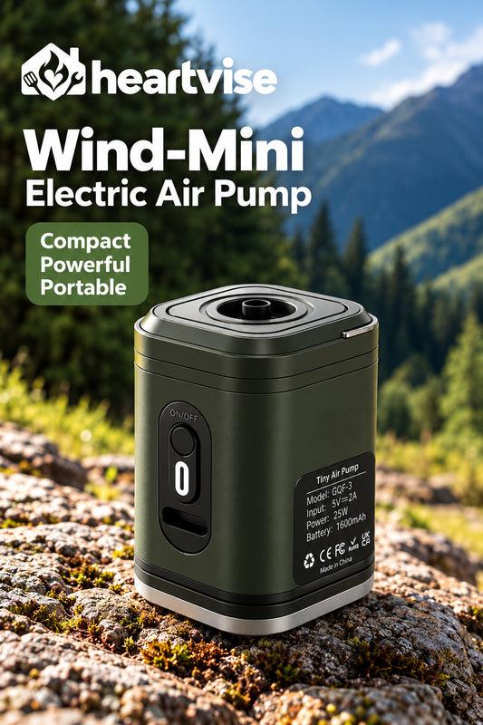 Heartvise Mini Rechargeable Air Pump outdoors on a rock