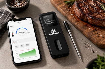 Heartvise Wireless Meat Thermometer used with steak